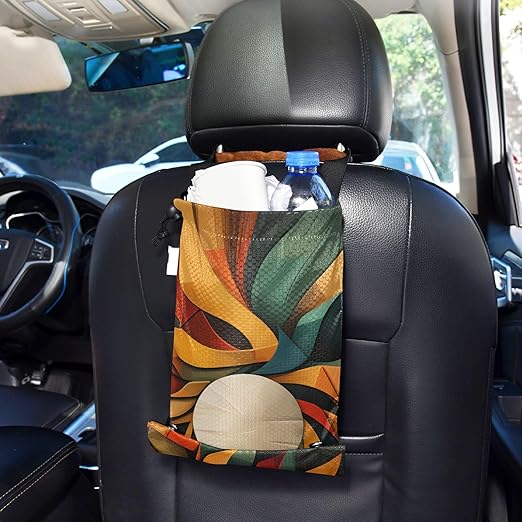 ALAZA Hanging Car Trash Bags Garbage Bag Trash Can for Back Seat Small Geometric Abstract 2 Washable Storage Bag Retractable 2 Pack