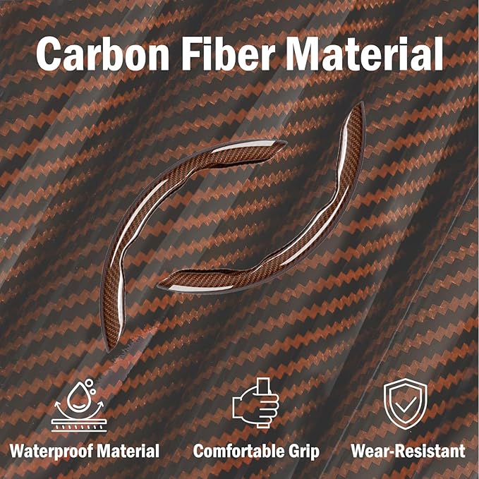 LevChall 3-Piece Carbon Fiber Steering Wheel Cover, Anti-Slip & Segmented Thin Design for Comfort Grip, Universal Fit 99% Cars SUV Truck,Brown