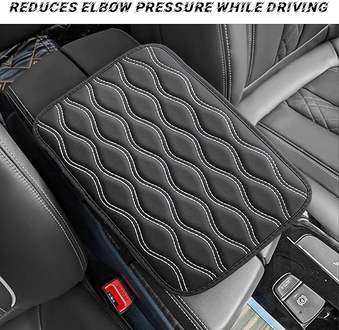 Car Center Console Pad, Waterproof PU Leather Auto Armrest Box Cover, Comfortable Vehicle Arm Rest Protector Cushion Pad for Car SUV, Universal Car Accessories (Black+White)