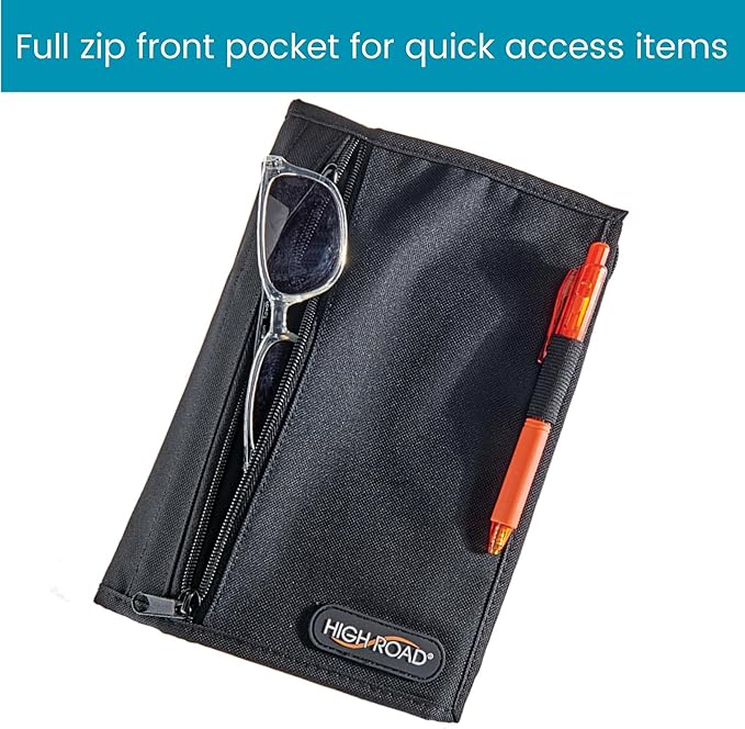 High Road Glove Compartment Organizer - Owners Manual Case and Glove Box Document Holder for Registration and Insurance Cards and Paperwork - Secure Zippered Case with Pen Holder and Note Pad, 6-pack