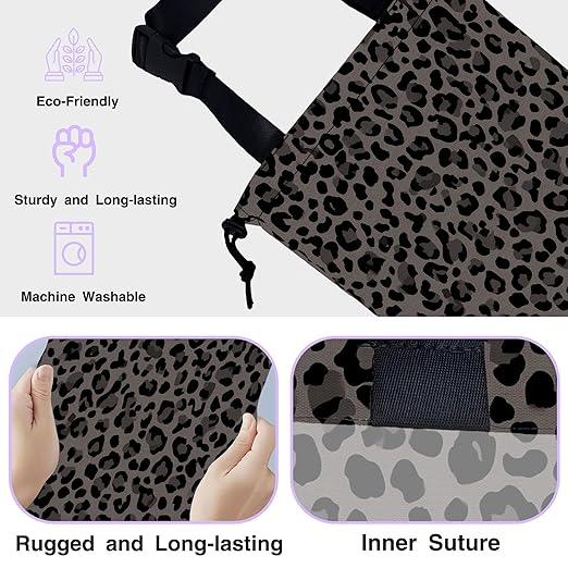UUCBTAH Car Trash Bag Hanging Black Gray Leopard Print Car Trash Can for Back Seat Waterproof Car Trash Bin with Adjustable Straps and Drawstring for Car Accessories Vehicle Travelling Camping