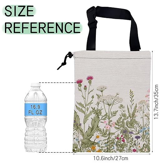 NHNXHWIA Wild Flowers Car Garbage Bag,Botanical Herbs Waterproof Small Car Trash Bag Hanging Back of Seat,Drawstring Hanging Car Trash Bag with Adjustable Buckle for Car Accessories