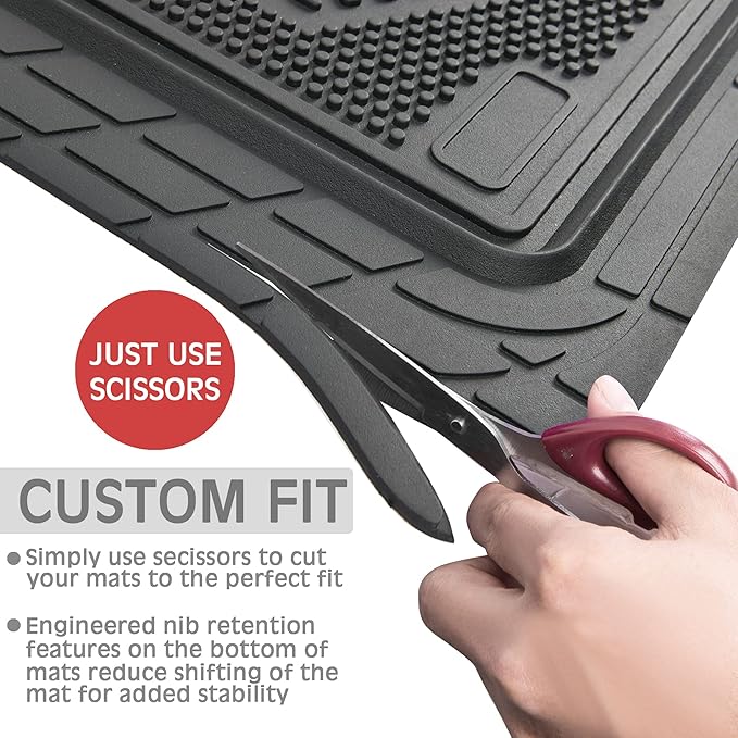 CAR PASS Heavy Duty Rubber Floor Mats 4-Piece Car Mat Set - Universal Waterproof Carbon Fiber Floor Mats for Car SUV Truck, Durable All-Weather Mats(Black)