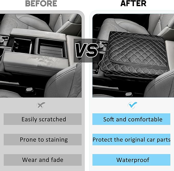 SENSHINE Center Console Armrest Cover for Toyota Tundra 2022-2026/Sequoia 2023-2026 Armrest Seat Stroage Box Cushion Lid Protector Pad with Zipper Leather Interior Accessories, Gray Stitch