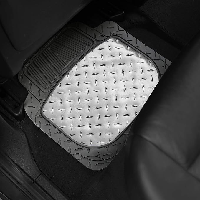 FH Group Automotive Floor Mats - Heavy-Duty Metallic Rubber Floor Mats for Cars, Universal Fit Full Set, Climaproof Floor Mats, Trimmable Floor Mats for Most Sedan, SUV, Truck Floor Mats Silver