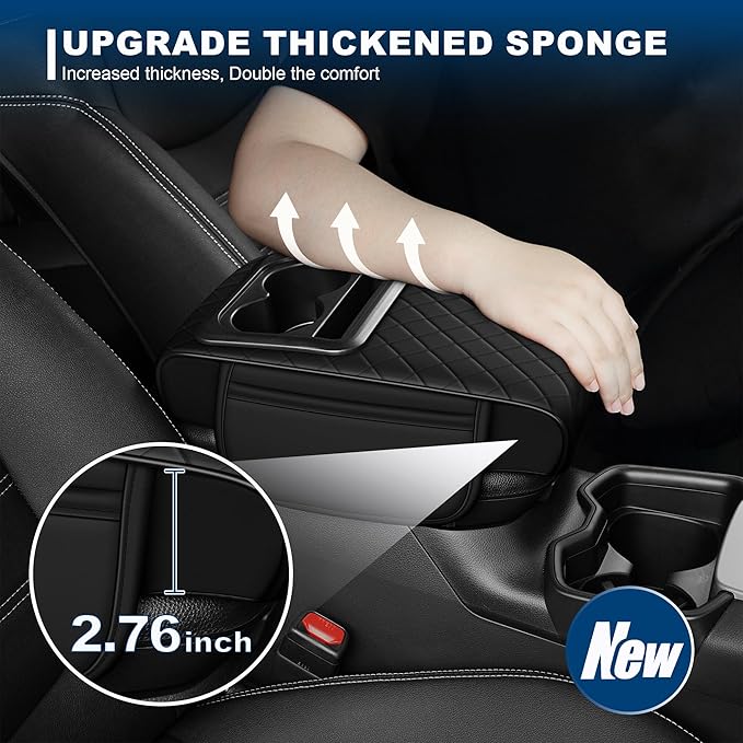Car Center Console Cover Fit for Volkswagen Jetta Faux Leather Auto Armrest Box Cover with Cup Holder & Phone Holder Waterproof Leather Armrest Protector Cushion(Black)