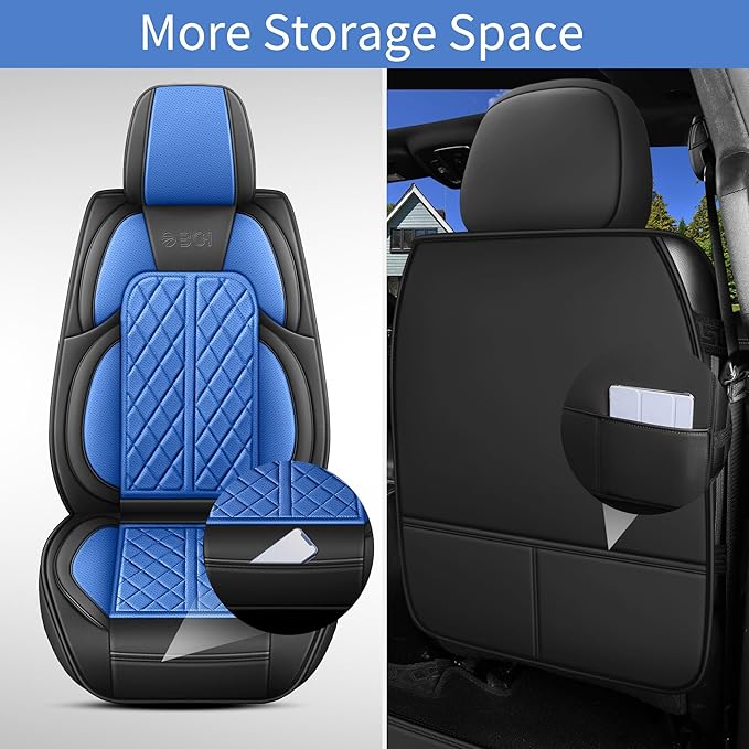 DuDuWang Car Seat Covers Custom Fit for Toyota Tacoma 2016-2023 Breathable Waterproof Faux Leather Protective Seat Cover with Pickup Truck (Black & Blue, Front Seat)