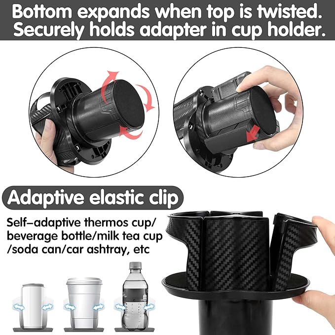 Reofrey 2-in-1 Multifunctional Car Cup Holder Expander Adapter, Universal Double Cup Holder with Adjustable Bracket, Elastic Open-Close Mouth, Fits Most Hydro Flask Bottles and Cups