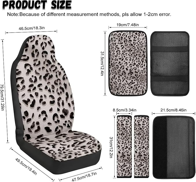 Qeluxign Leopard Print Car Accessories Set for Women Center Console Armrest Pad Seat Belt Cushion Universal Car Accessories for SUV Van Truck