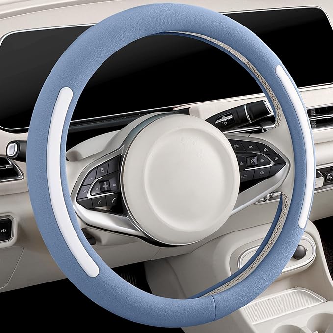 Steering Wheel Cover, Universal 15 inch, Faux Leather Steering Wheel Protector, Anti-Slip, Breathable & Heating-Compatible for Cars Trucks SUVs Vans