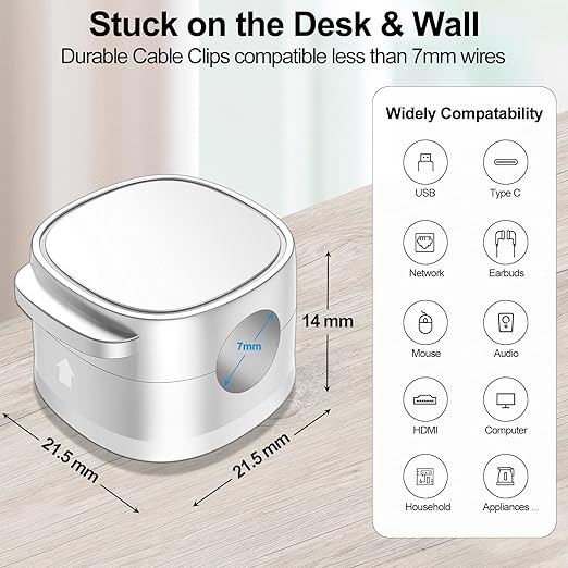 12 Pack,Magnetic Cable Clips & Silicon Cable Ties,[Cable Smooth Adjustable Under Desk Organizer],Cable Management,Cord Holder-Desk Stand Cable Organizer Holding,Adhesive for Home Cable Keeper