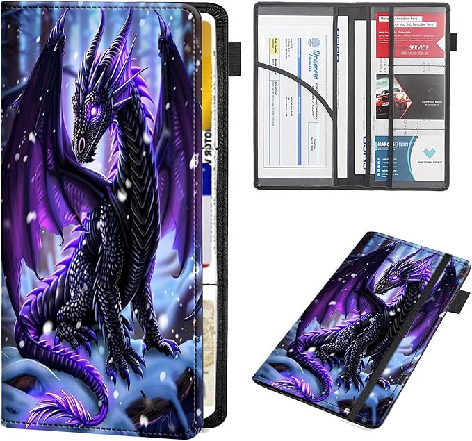 RAUEDWDJS Car Registration and Insurance Holder,Leather Vehicle Glove Box Organizer Wallet Case for Driver's License,ID Key Information Cards-Cute Little Dragon