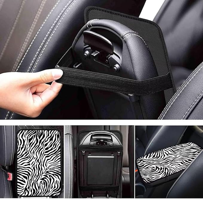 Mintutlipy Universal Car Center Console Cover Zebra Automotive Armrest Cushion Car Seat Storage Box Mat Wear Proof Durable