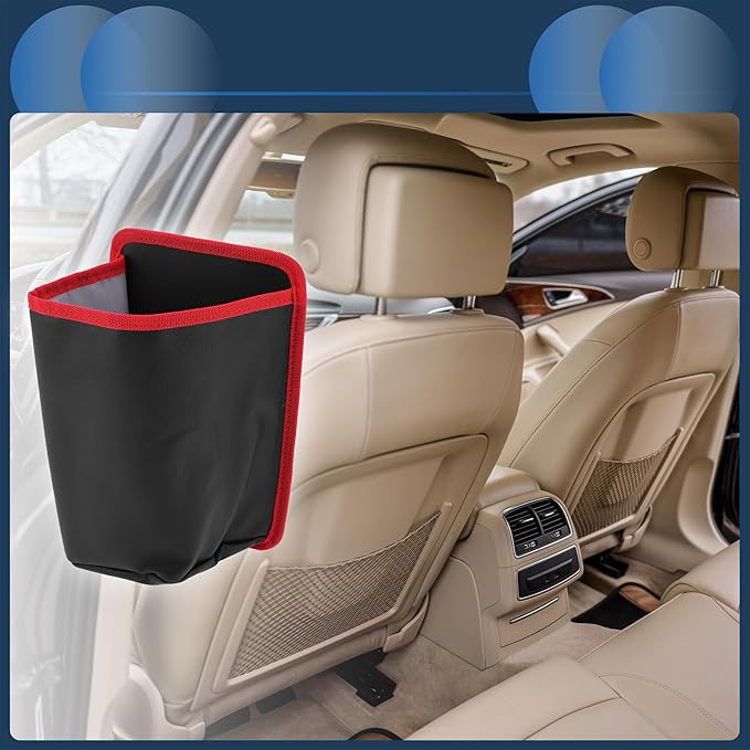 Car Trash Can Front Seats 6.7" Length 4.7" Width 9.8" Height Auto Trash Bin Faux Leather Black Red Hanging