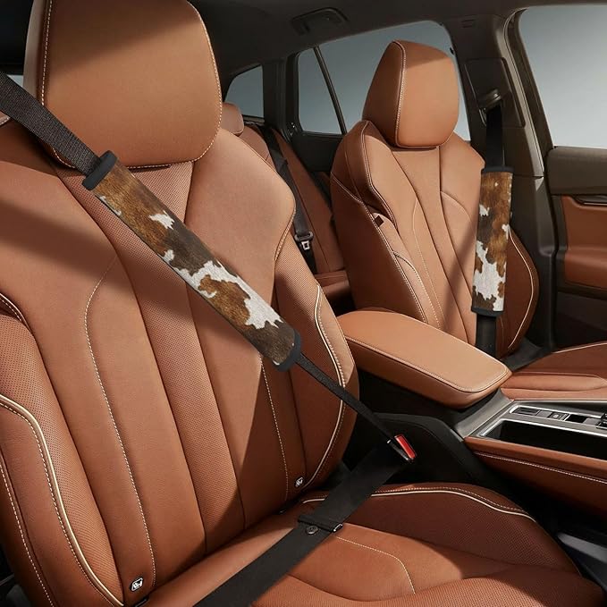 Western Cow Print Steering Wheel Cover Elastic Non-Slip Car Steering Wheel Covers with Seat Belt Shoulder Pad for Women Men