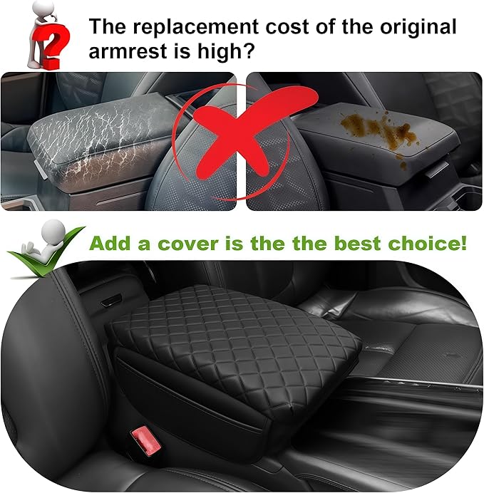 Armrest Cover for Toyota Tacoma Center Console Pad with Organizer Storage Pockets, Black Faux Leather Arm Rest Lid Protector Cushion Interior Accessories (2024-2026)