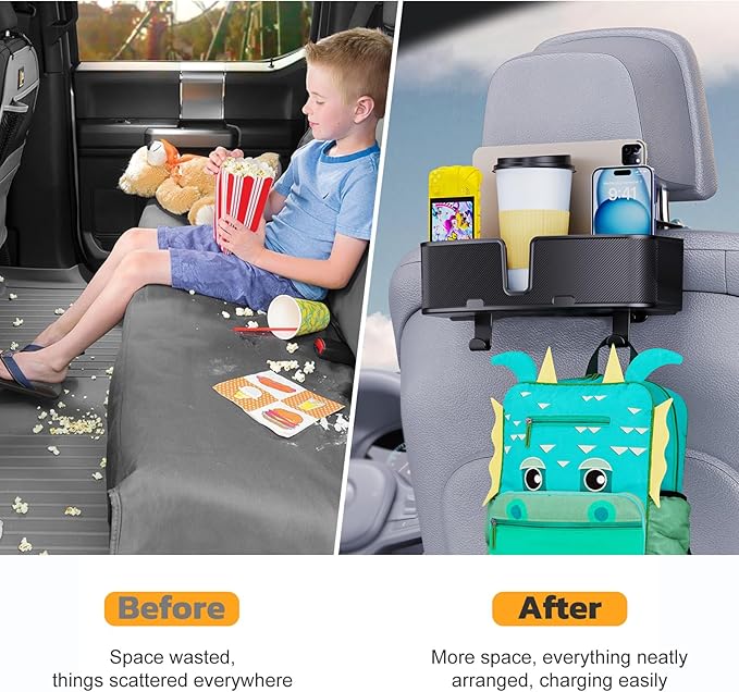 Car Headrest Cup Holder for Back Seat Organizer for Multi-Hanging Snack Storage Box with Strong Hooks for Kids and Uber Backseat Passengers Share Rid for Travel Accessories