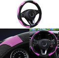 Car Steering Wheel Cover, 15 inch Carbon Fiber Microfiber Anti-Slip Breathable PU Leather Elastic Steering Wheel Protector, Car Interior Accessories for Most Cars (Pink)
