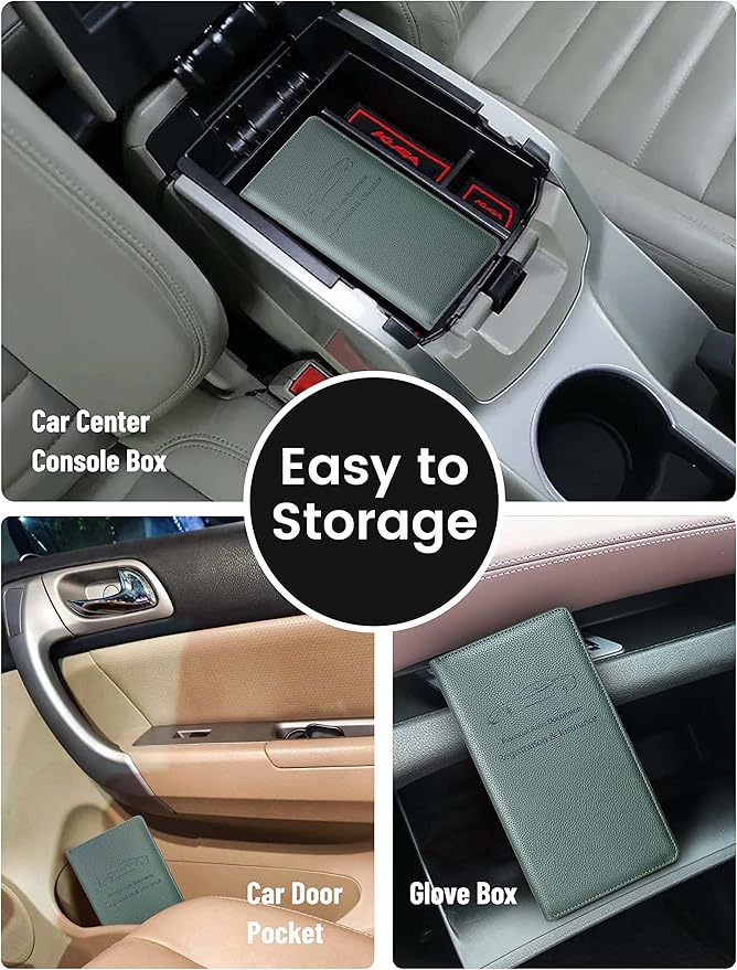Yarnic Car Registration and Insurance Holder, Car Document Holder with Magnetic Closure, Registration and Insurance Card Holder Car Organizer Glove Box Compartment Organizer for Men Women (Grey Green)