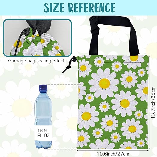KXWQTRDD Car Garbage Bag Abstract Daisy Flowers Drawstring Car Trash Bag Hanging for Back Seat with Adjustable Buckle Canvas Vehicle Trash Can Easy-to-Install