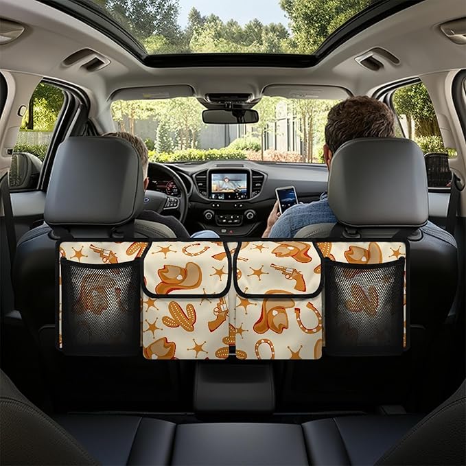 CLOHOMIN Cowboy Car Truck Organizer Cactus Backseat Hanging Organizer Foldable Cargo Storage Bag with 4 Pockets Portable Car Cargo Trunk Storage Organizer Bag