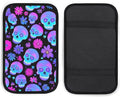 Auto Center Console Cover Neon Purple Flowers Floral Skull Car Armrest Pad Seat Box Cushion Car Accessories Decor Universal Fit Most Vehicles Trucks