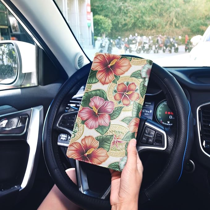 ALAZA Vintage Flowers Floral Car Registration and Insurance Card Holder Vehicle Glove Box Car Organizer Driver License Documents Holder Waller Case Organizers