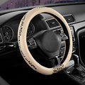 Road Comforts D-Type Steering Wheel Cover - Made with PVC Leather and Leopard Fabric - Universal Fit for 15-Inch D-Shaped Automotive Steering Wheels (Milky White)