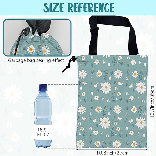 KXWQTRDD Car Garbage Bag Beautiful Blue Blooming Flowers Drawstring Car Trash Bag Hanging for Back Seat with Adjustable Buckle Canvas Vehicle Trash Can Easy-to-Install