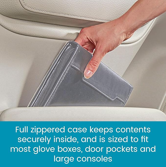 High Road Car Owners Manual Case and Glove Compartment Document Holder - Pebbled Faux Leather Glove Box Organizer for Car, SUV, Truck (Gray)