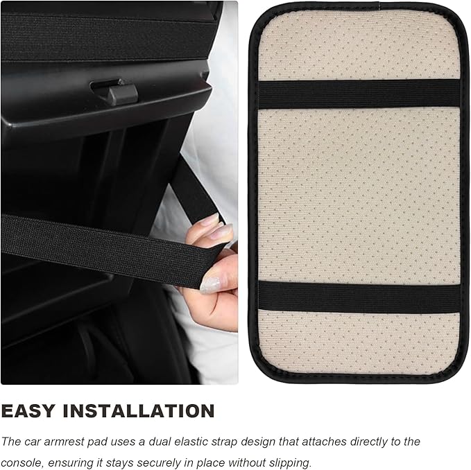 Car Armrest Storage Box Mat, Leather Embossing Auto Center Console Cushion Protective Pad, Anti-Scratch Waterproof Armrest Seat Box Protector for Most Cars Trucks SUVs (Black & Red)