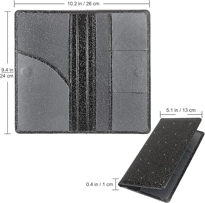 Car Registration and Insurance Holder, Premium Leather Insurance and Registration Holder,vehicle Glove Box Car Organizer, with Magnetic Shut for Cards, Driver License (Glitter Black)