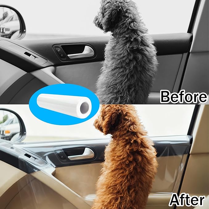 Car Door Protector - Universal Edge Guards Clear Protective Film Tape for Vehicle Interior Door Sill Protector De Puertas De Carro from Dog Scratching, Dirty Shoes, 7.87inch*10ft, Transparent