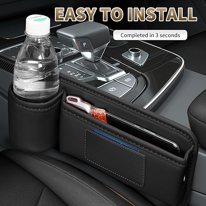 Kwak's 2 Pack Car Seat Gap Filler Organizer, Multifunctional Universal Storage Box with Cup Holder for Phone, Glasses (Brown)