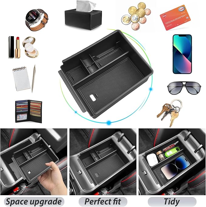 SKTU for 2025 2026 Hyundai Tucson Center Console Organizer for 2025 2026 Hyundai Tucson (SE/SEL/XRT) Console Tray 2025 2026 Tucson Accessories Insert ABS Armrest Storage Box with Coin Holder (Black)
