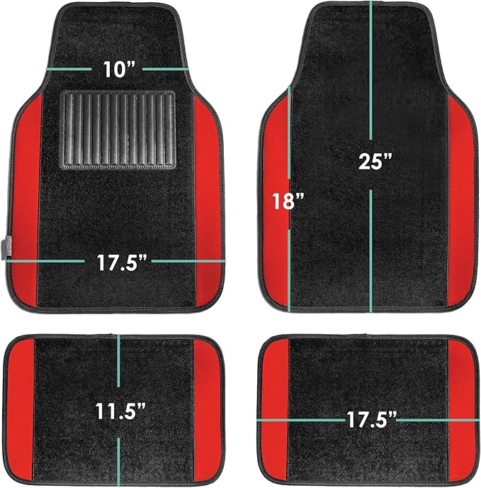 FH Group Automotive Floor Mats – Universal Fit Premium Carpet Car Mats with Driver Heel Pad, Full Set for Cars, SUVs & Trucks - Red