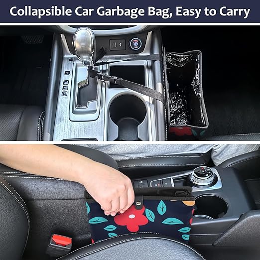 Accmor Car Trash Can with Pocket, Collapsible Vehicle Garbage Bin with 60 Pcs Trash Bags, Automotive Dustbin Seatback Hanging Litter Waste Basket Storage Container Organizer for SUV Vans Truck Sedan