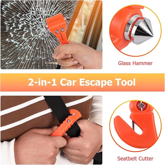 MOTORBUDDY 4-Pack Emergency Escape Hammer Seat Belt Cutter,Auto Car Safety Hammer with Window Glass Breaker，Escape Tool for Car Accidents