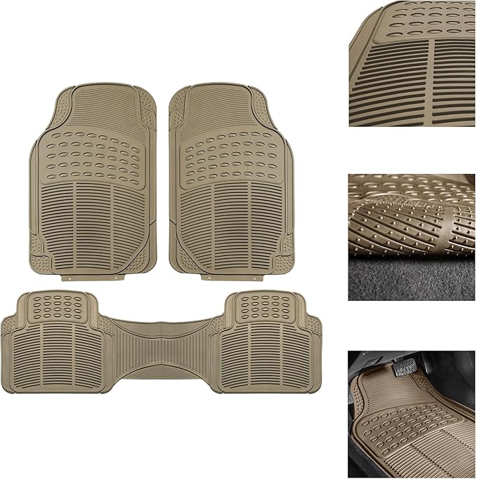 WYLF Automotive Floor Mats Climaproof Trimmable Non-Slip Vinyl Floor Mats-Full Set BEIGEfor Cars, Universal Fit, Floor Mats for Sedan, SUV, Truck Floor Mats