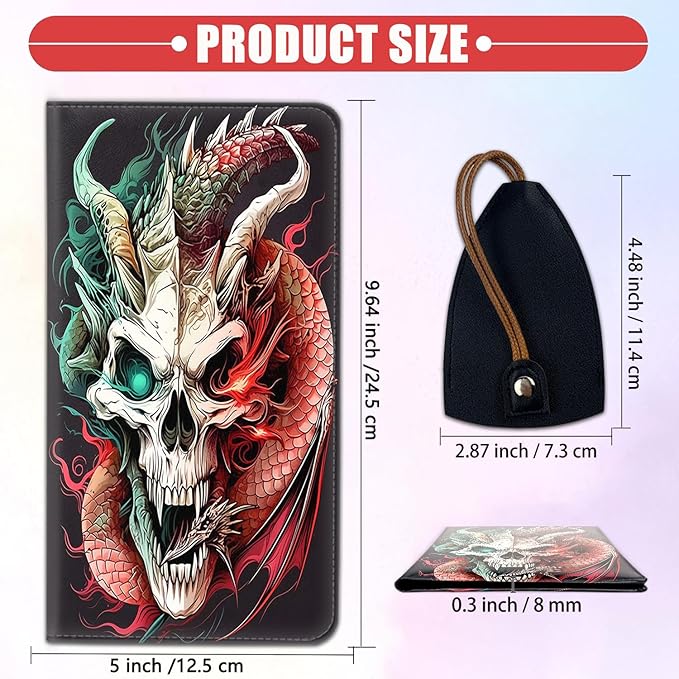 Car Document Holder with Magnetic Shut, Car Registration & Insurance Card Holder, Waterproof PU Leather Glove Box Organizer Vehicle Accessories Driver License for Women/Men, Red Dragon Skull