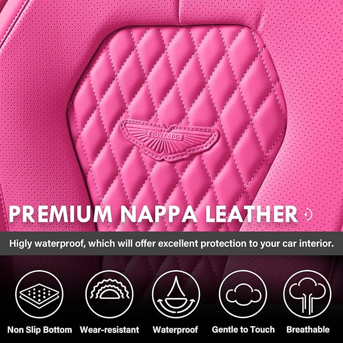 Coverado Automotive Seat Covers Front Seats, Seat Covers 2 Pack, Rose Car Seat Cover, Waterproof Auto Seat Covers, Car Seat Cushion, Front Car Seat Covers Leather Car Seat Protector Fit for Most Cars