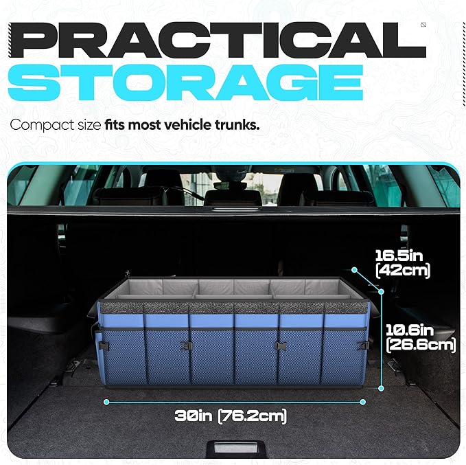 FORTEM Trunk Organizer with Cooler For SUV Car Trunk, Foldable Storage, Car Accessories for Women Men, Collapsible Bag, Perfect Christmas Gifts, 600D Oxford, Non Slip Bottom, Straps, Soft Cover (105L)