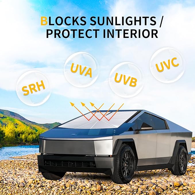 RERPRO Front Windshield Sunshade Umbrella Compatible with 2023 2024 2025 Tesla Cybertruck Window Sun Shade Interior Sun Protection Accessories, for Tesla Cyber Truck Foldable Sun Shield Cover