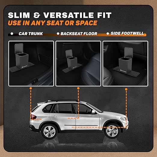 Car Trash Can with Lid and 20 Disposable Bags, 0.8 Gallon Medium Car Garbage Bin for Front or Backseat Floor, Durable Plastic Auto Trash Container Organizer Car Interior