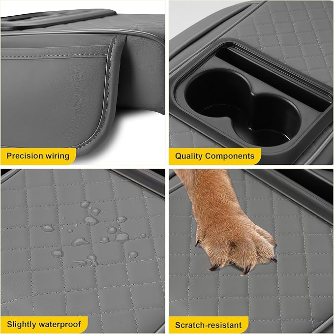 Center Console Cover for SRX: Armrest Cover for Car with 2 Storage Bags - Waterproof Leather Center Console Cover with Cup Holder for Car,Anti-Scratch Auto Armrest Pad Accessory （Grey