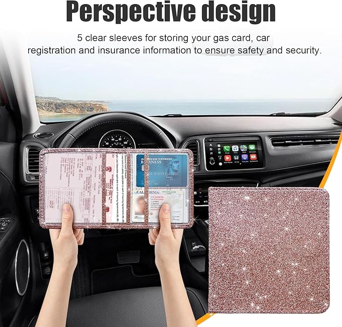 Kewucn Car Registration and Insurance Holder, Leather Auto Glove Box Organizer, Vehicle Compartment Accessories Case for Cards, Driver License & Essential Documents
