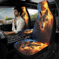 Qeluxign Fire Wolf Head PU Leather Car Seat Cover Set of 5 Auto Accessories 2 Front Bucket Seat Covers, 2 Seatbelt Pads & 1 Armrest Cover, Easy to Install