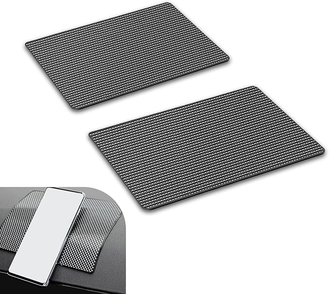 leechio 2 PCS Car Dashboard Anti-Slip Mat, 10.63" x 5.9" Grid Anti Slip and Heat-Resistant Instrument Dash Mat, Dashboard Accessories, General Anti Slip Pad for Automobiles (Black)