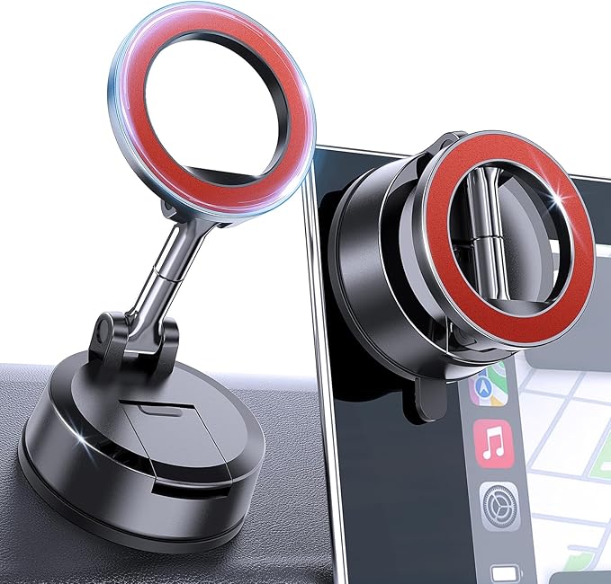 MOKPR Car Phone Holder for Magsafe, Vacuum Magnetic Car Phone Mount Foldable Hands-Free Suction Cup Phone Holders for Your Car for iPhone 16 Pro/Pro Max 15 14 13 12