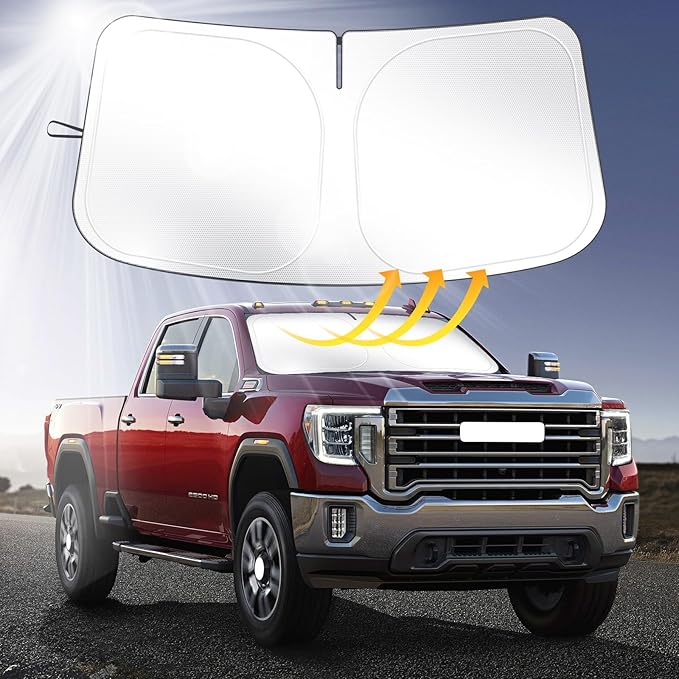 SHINEHOME Car Windshield Sun Shade Compatible with 2026 2025 2024 2023 2022 2021 2020 2019 GMC Sierra 1500 2500 3500 SLT, AT4, Denali Accessories Foldable Sunshade Truck Custom Windshield Sun Visor